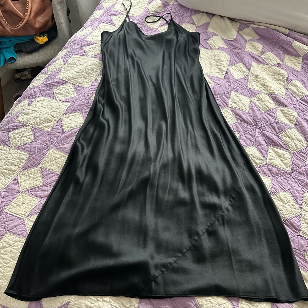 Quince washable silk midi slip dress - black/XL